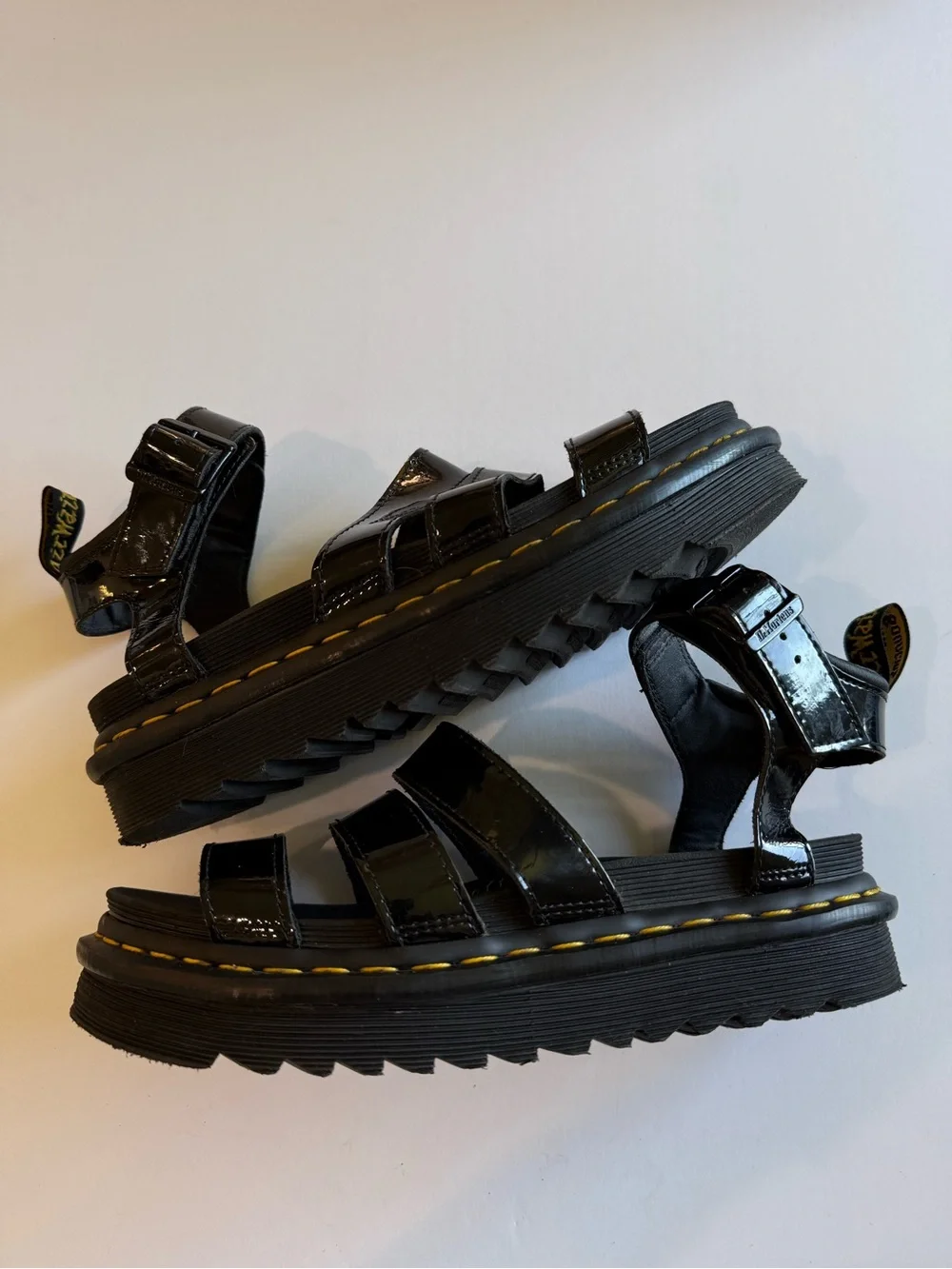 Dr. Martens Blaire Patent Leather Platform Sandals Black W US 8 EU 39 AirWair
